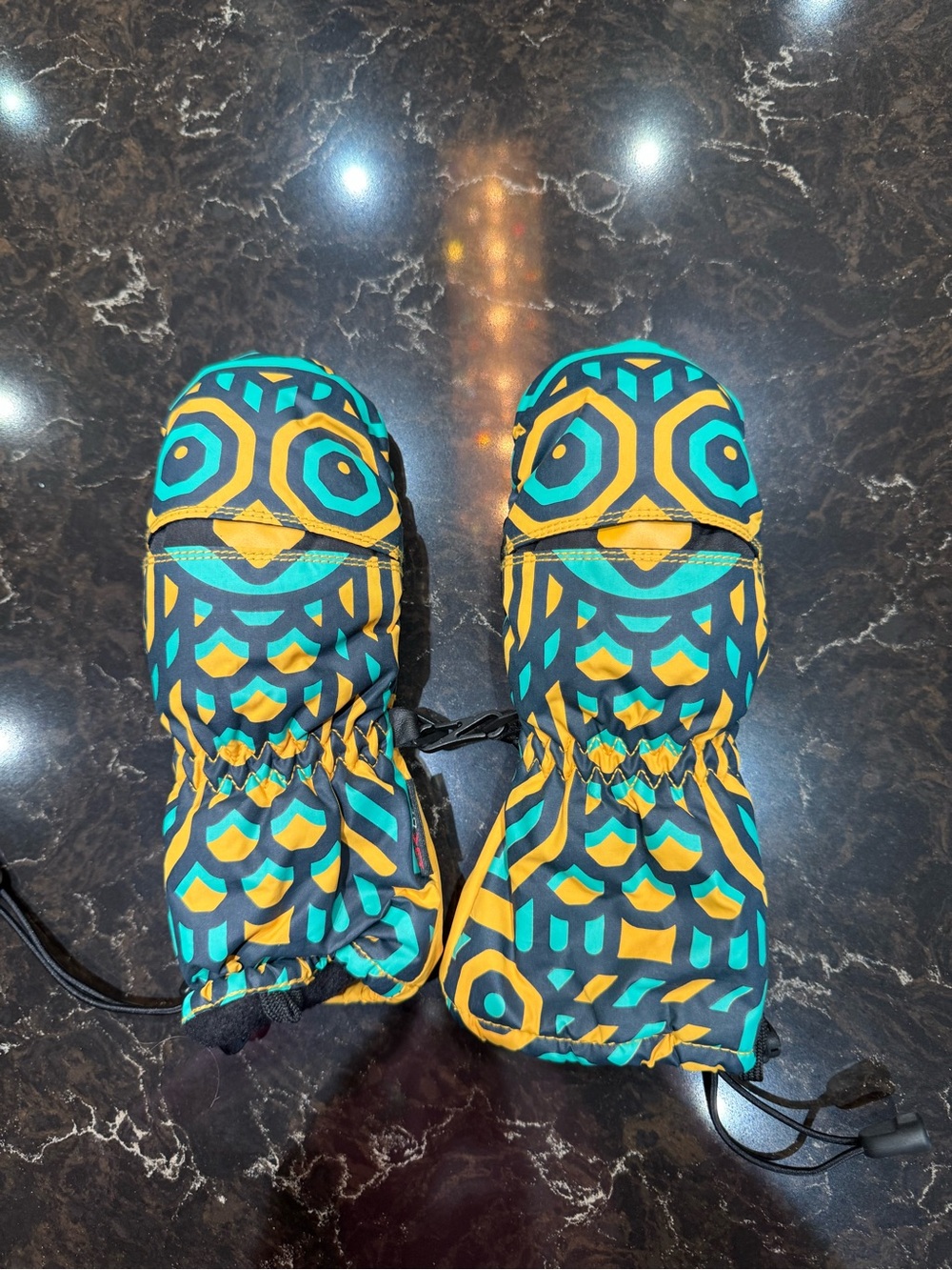 Dakine Kids Geometric Mittens - Teal & Yellow